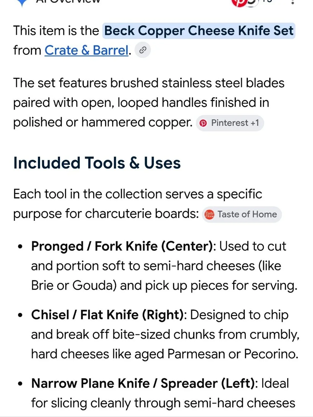 Crate &Barrel Beck Copper Cheese Knife Set